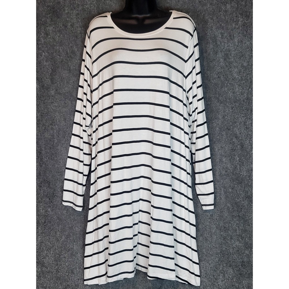 Womens 2X Dress T Shirt Striped Long Sleeve Casual White Black Ava And Viv
